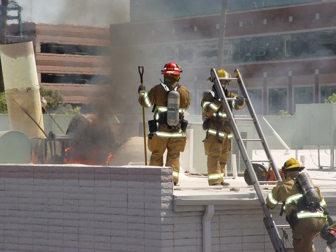 Ladder crew on roof