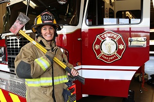 Adrienne Berman, female, firefighter, turnout gear