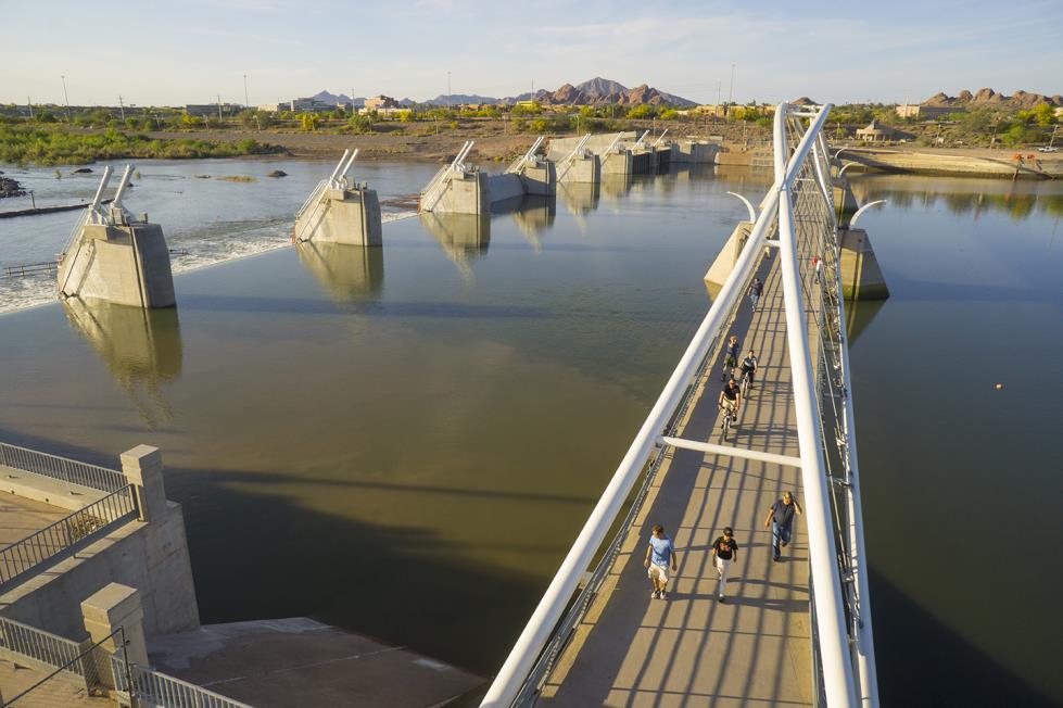 dam with pedestrian bridge