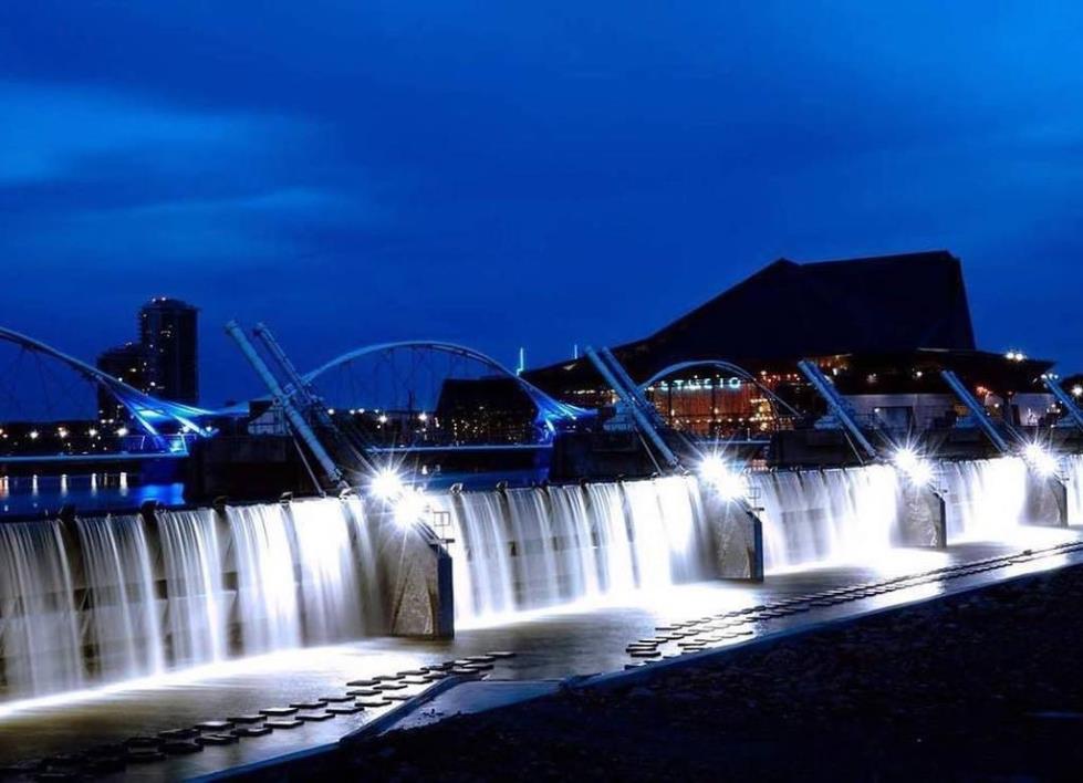 dam at night flowing