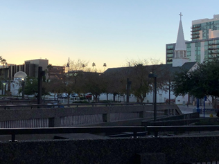 Adjacent Mosque and Church at sunset