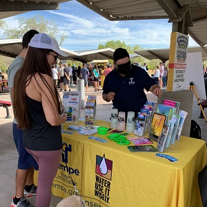 Staff handing out literature