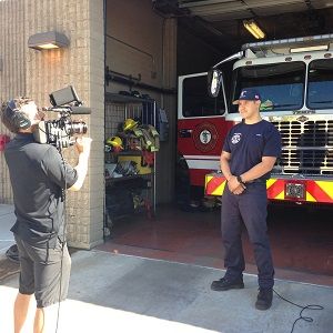 fireman being interviewed